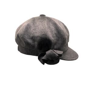 Gray Wool Newsboy Cap Baker Boy Hat Floral Bow Accent Vintage Style